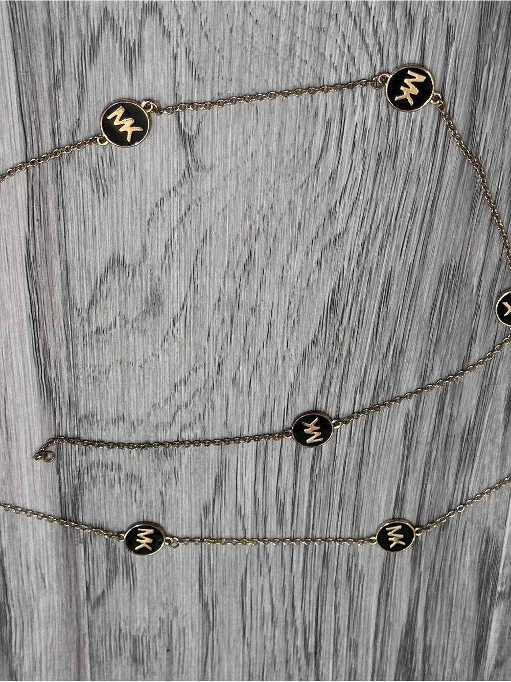 Michael Kors Gold and Black MK Disc Station Chain Necklace